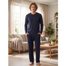 D's Damat Pijama Tk.yarım Patlı Uzunkol Lacivert