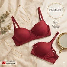 WINNERAIN Kadın Bordo Destekli Dolgulu Balenli Sütyen