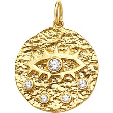 Duyum Gold Taşlı Göz Madalyon Altın Kolye Ucu 14 Ayar