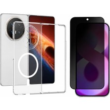 Tekno Grup Honor Magic V6 Kılıf Mika Kamera Korumalı M-Safe Şarj Özellikli Şeffaf Sararmaz Sert Pc London Kapak + Hayalet Ekran Koruyucu
