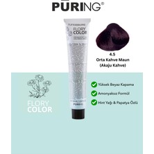 PURING Flory Color Papatya Özlü Amonyaksız Saç Boyası 100ML - 4.5 Orta Kahve Maun (Akaju Kahve)
