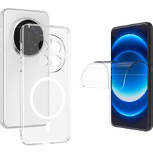 Tekno Grup Honor Magic 7 Pro Kılıf Mika Kamera Korumalı M-Safe Şarj Özellikli Şeffaf Sararmaz Sert Pc London Kapak + Nano Esnek Ekran Koruyucu