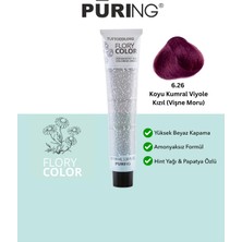PURING Flory Color Papatya Özlü Amonyaksız Saç Boyası 100ML - 6.26 Koyu Kumral Viyole Kızıl (Vi̇şne Moru)