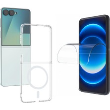 Tekno Grup Galaxy Z Flip 8 Kılıf Mika Kamera Korumalı M-Safe Şarj Özellikli Şeffaf Sararmaz Sert Pc London Kapak + Nano Esnek Ekran Koruyucu