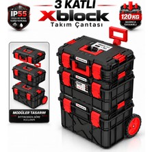 Badem10 3 Katlı Tekerlekli Takım Çantası Seti 3'lü Modüler Alet Organizeri Çekçekli Taşıma Kollu IP55 Toz Su