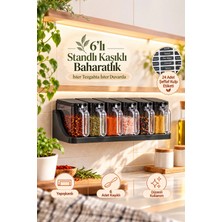 Porsima 6 lı Standlı Kendinden Yapışkanlı Kaşıklı Kapaklı Baharatlık Takımı - Baharatlık Seti Siyah