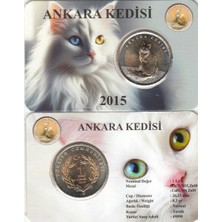 3Alp Koleksiyon 3ALP Koleksiyon, Ankara Kedisi 1 Lira 2015, Darphane Hatıra Bimetal Para, Hayvanlar Serisi, Renkli Kapamasında, Çil