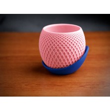 Bin1çeşit 3D Baskı Küre Saksı - Kafes Dokulu Iki Parçalı Dekoratif Saksı - Pembe-Mavi