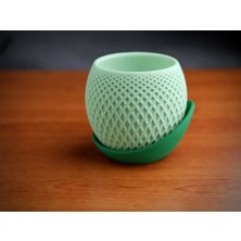 Bin1çeşit 3D Baskı Küre Saksı - Kafes Dokulu Iki Parçalı Dekoratif Saksı - Mint-Yeşil