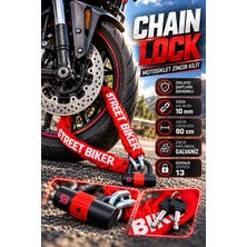 Street Biker Galvanizli Motosiklet Zincir Kilidi - Güçlendirilmiş Chain Lock 10 mm x 90 cm