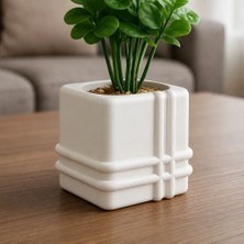 Bin1çeşit 3D Baskı Square Planter - Izgara Desenli Küp Saksı-Beyaz