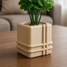 Bin1çeşit 3D Baskı Square Planter - Izgara Desenli Küp Saksı-Bej