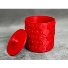 Bin1çeşit 3D Baskı Kalp Desenli Kapaklı Saklama Kutusu - Iki Renkli Organizer - Kırmızı