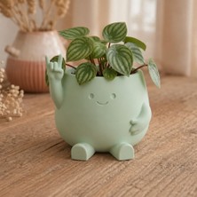 Bin1çeşit 3D Baskı Smiley Face Planter - Gülümseyen Karakterli Saksı-Mint