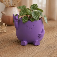 Bin1çeşit 3D Baskı Smiley Face Planter - Gülümseyen Karakterli Saksı-Mor
