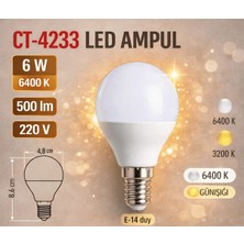 Cata CT-4233 Ampul Beyaz Işık 6400K 6W 5 Adet
