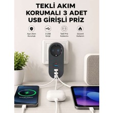 Bin1çeşit Isıya Dayanıklı 3 USB Portlu Güvenlikli Priz – Akıllı Enerji Yönetimi