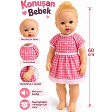 Şimşek Toys 60 cm Konuşan Bebek – Pembe Kareli Elbiseli Gerçekçi Oyuncak Bebek
