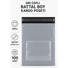 Bin1çeşit Gri Cepli Battal Boy Kargo Poşeti 45X55+5 cm 100 Adet