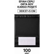 Bin1çeşit Siyah Cepli Orta Boy Kargo Poşeti 30X37+5 cm 100 Adet