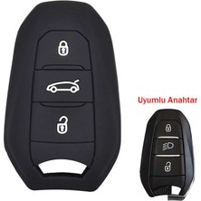 Bin1çeşit Peugeot 208 308 508 3008 5008 Uyumlu Silikon Oto Anahtar Kumanda Kabı Kılıf Siyah