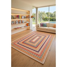 Decomia Home Dijital Kaymaz Yıkanabilir Renkli Jüt Görünümlü Oval Kesim Salon Halısı Çocuk Halısı