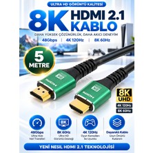 Pemberton 5 Metre 8k Ultra Yüksek Hızlı HDMI 2.1 Kablo 8k UHD 4K 120Hz 48GBPS Hdtv/ Pc/ Dizüstü Bilgisayar ve Oyun / Uyumludur