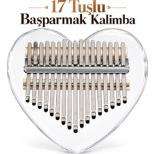 Valkyrie 17 Tuşlu Kalp Şeklinde Kalimba Şeffaf Akrilik Başparmak Piyanosu Nota Etiketli Çantalı Set