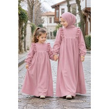 Betül Akbay Kız Çocuk Tesettür Elbise – Kadife Hüma Model Tam Boy – Pembe