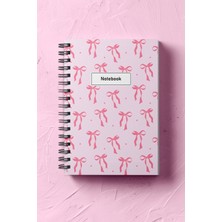 Tombi-X A5 Pembe Fiyonk Desenli Telli Düz Defter – Spiralli Notebook
