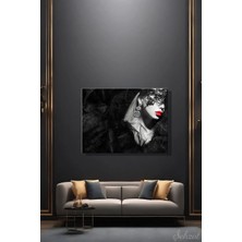 Şehzat Design Nü Kadın Yüz Mücevher Küpe Kırmızı Ruj Yatay Tekli Kanvas Duvar Tablosu Salon Yatak Odası Ofis Cafe