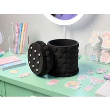 Bin1çeşit 3D Baskı Kabartma Kalp Desenli Kapaklı Kalemlik - Masaüstü Organizer - Siyah
