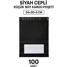 Bin1çeşit Siyah Cepli Küçük Boy Kargo Poşeti 24X30+5 cm 100 Adet
