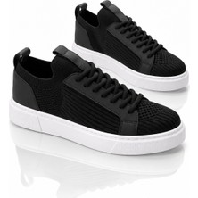 Tonny Black Erkek Siyah Beyaz Triko Nefes Alabilen Bağcıklı Sneaker