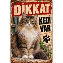 Lucena Dikkat Kedi Var Uzun Tüylü Kedi Retro Metal Duvar Dekoru Uyarı Levhası 15X20 cm