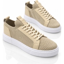 Tonny Black Erkek Bej Triko Nefes Alabilen Bağcıklı Sneaker