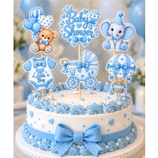 Greatoy Mavi Baby Shower Büyük Boy Pasta Kürdanı Seti 6’lı | Bebek Duşu Pasta Süsü