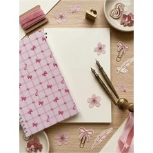 Tombi-X A5 Pembe Kareli Fiyonk Desenli Telli Düz Defter – Spiralli Notebook