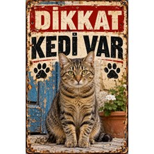 Lucena Dikkat Kedi Var Kısa Tüylü Tekir Kedi Retro Metal Duvar Dekor Tabela 15X20 cm