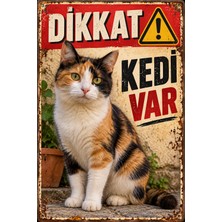 Lucena Dikkat Kedi Var Üç Renkli Dişi Kedi Retro Metal Duvar Tabelası 15X20 cm