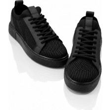 Tonny Black Erkek Siyah Siyah Triko Nefes Alabilen Bağcıklı Sneaker