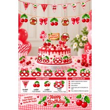 Greatoy Kiraz Temalı Doğum Günü Süs Seti 10’lu Flama 6’lı Figür Banner 6’lı Pasta Kürdanı 6’lı Maske