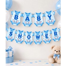 Greatoy Baby Shower Banner Süsleme Seti Mavi Erkek Bebek Kıyafetli Ipli Flama 10 Harfli