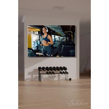Şehzat Design Kulaklıktan Müzik Dinleyerek Salonda Spor Yapan Kadın Yatay Kanvas Tablo 3869