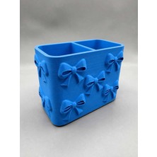 Bin1çeşit 3D Baskı Fiyonk Desenli Bölmeli Kalemlik - Masaüstü Organizer - Mavi