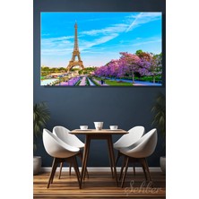 Şehzat Design Yatay Kanvas Tablo Tekli Ev Kafe Ofis Paris Eyfel Kulesi Bahar Çiçek Açmış Ağaçlar 2346
