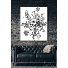 Şehzat Design Dikey Kanvas Tablo Tekli Salon Mutfak Yatak Odası Ofis Siyah Beyaz Anemon Haşhaş Lale Çizim 1794