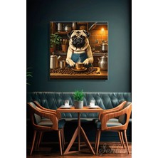 Şehzat Design Sıcak Kahve Tonlarda Barista Pug Köpeği Esprili Kare Kanvas Tablo Tekli 4149