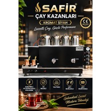 Safir Çay Kazanları Safir 4 Gözlü Kromat Siyah Tam Otomatik Çay Kazanı Elektrikli ve Doğalgazlı Ce Belgeli Çay Semaveri Çay Makinesi