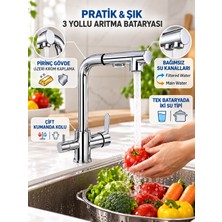 Yağız Su Armatürleri Spiralli 2 Modlu Başlıklı L Boru Mutfak Evye Bataryası  Pirinç Armatür Musluk